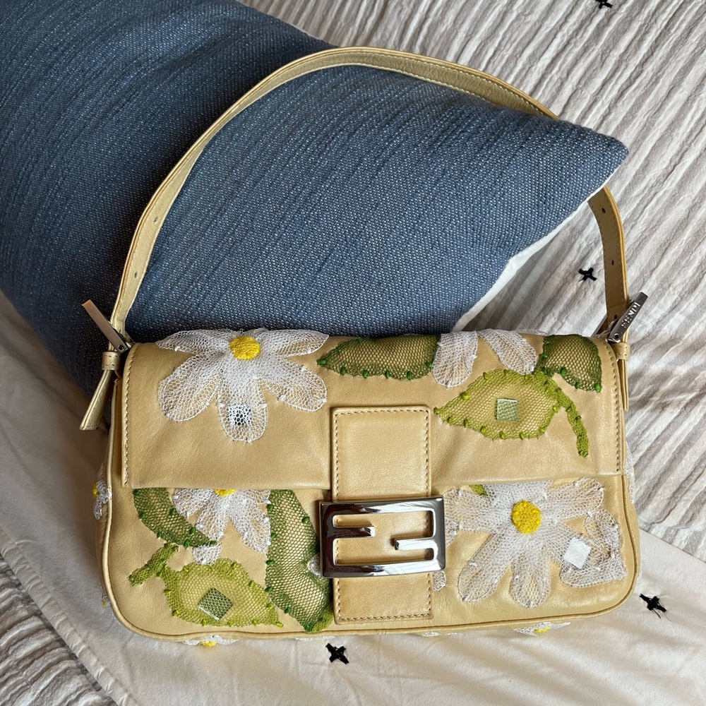 Vintage Fendi Embroidered Leather Baguette